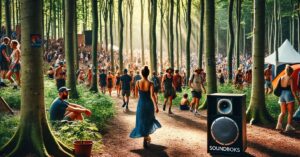 Blå kjole og soundboks til smukfest